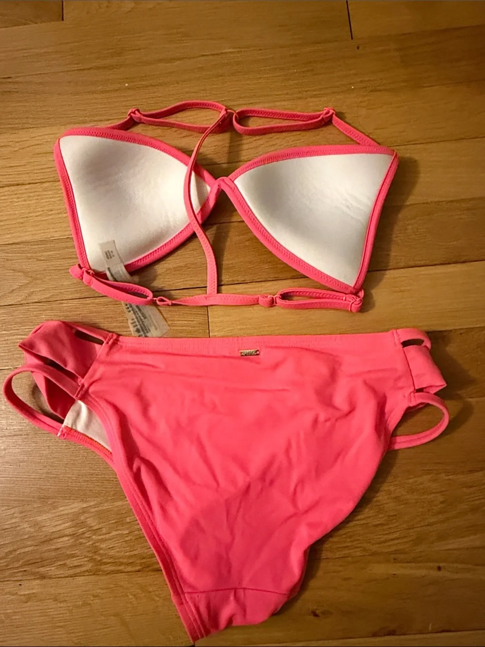 PINK Victoria's Secret Neon Pink Push-Up Bikini Set with Strappy Sides